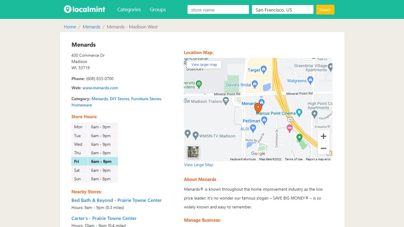 Menards in Madison West, WI, Store Hours - localmint.com
